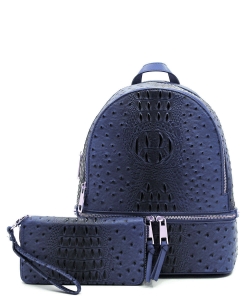 Ostrich Vegan Leather Backpack and Wallet OS1062W NAVY
